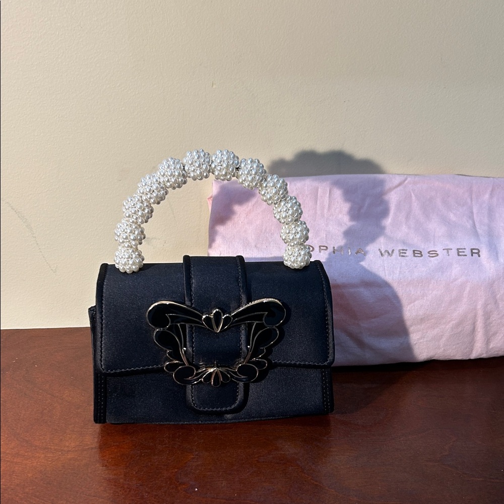 Sophia Webster Black Mini Bag with Pearl Handle